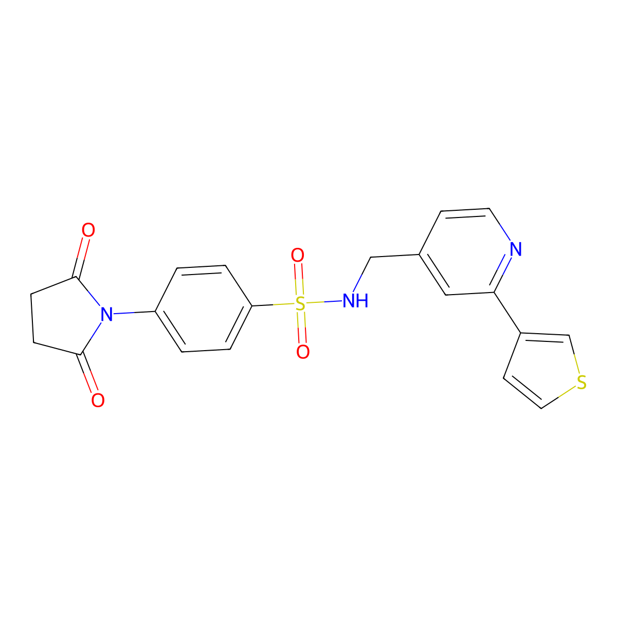4-(2,5-dioxopyrrolidin-1-yl)-N-((2-(thiophen-3-yl)pyridin-4-yl)methyl)benzenesulfonamide molecular structure, CAS 2034449-86-8