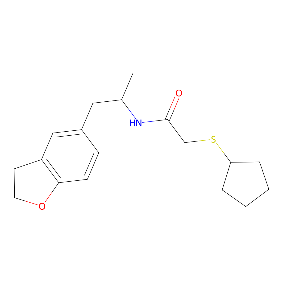 2-(cyclopentylthio)-N-(1-(2,3-dihydrobenzofuran-5-yl)propan-2-yl)acetamide molecular structure, CAS 2034449-88-0