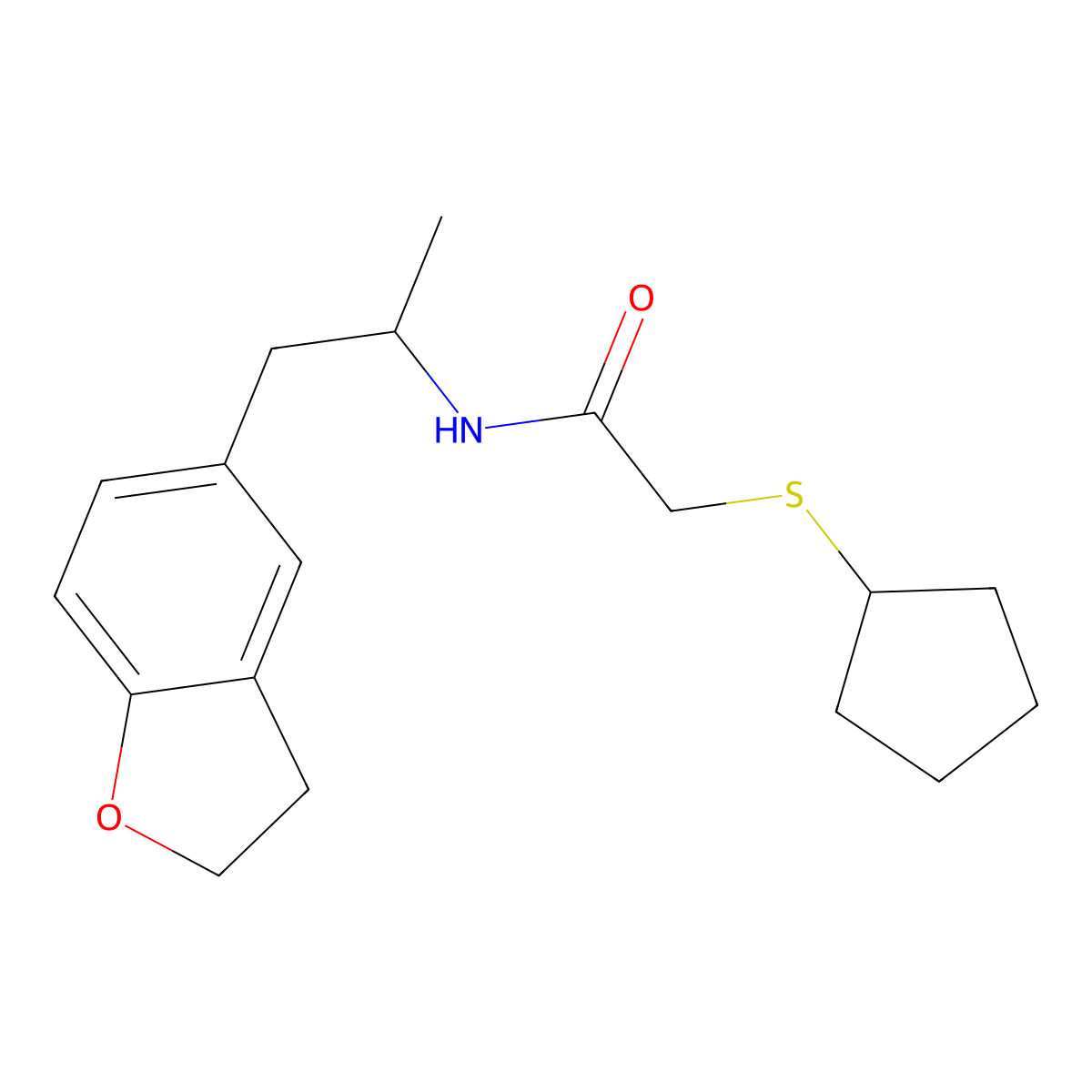 2-(cyclopentylthio)-N-(1-(2,3-dihydrobenzofuran-5-yl)propan-2-yl)acetamide molecular structure, CAS 2034449-88-0
