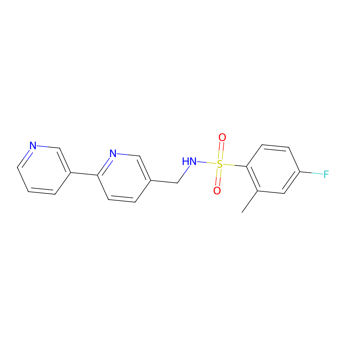 N-([2,3'-bipyridin]-5-ylmethyl)-4-fluoro-2-methylbenzenesulfonamide molecular structure, CAS 2034449-89-1