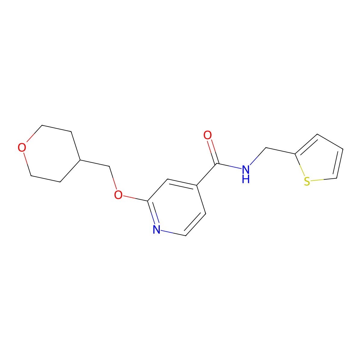 2-((tetrahydro-2H-pyran-4-yl)methoxy)-N-(thiophen-2-ylmethyl)isonicotinamide molecular structure, CAS 2034449-90-4