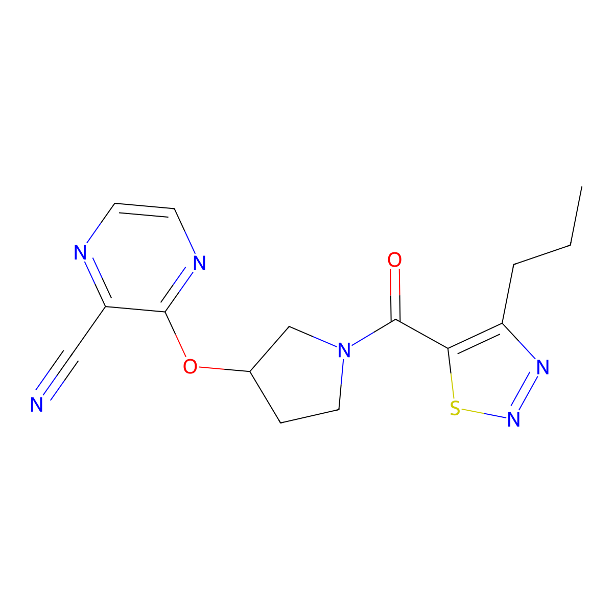 3-((1-(4-Propyl-1,2,3-thiadiazole-5-carbonyl)pyrrolidin-3-yl)oxy)pyrazine-2-carbonitrile molecular structure, CAS 2034449-92-6