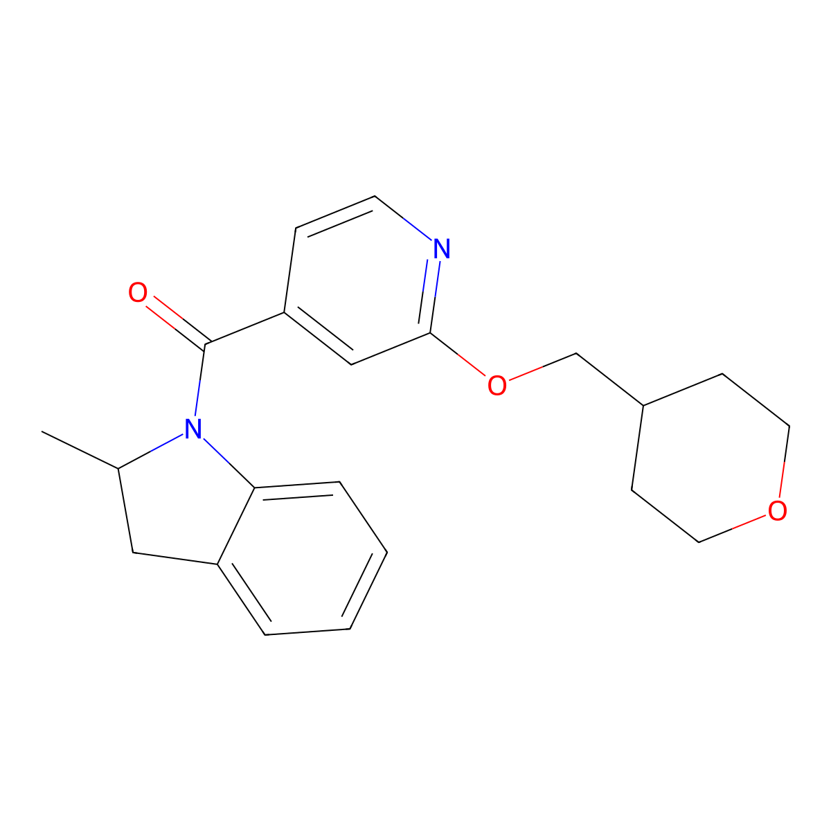 (2-methylindolin-1-yl)(2-((tetrahydro-2H-pyran-4-yl)methoxy)pyridin-4-yl)methanone molecular structure, CAS 2034449-98-2