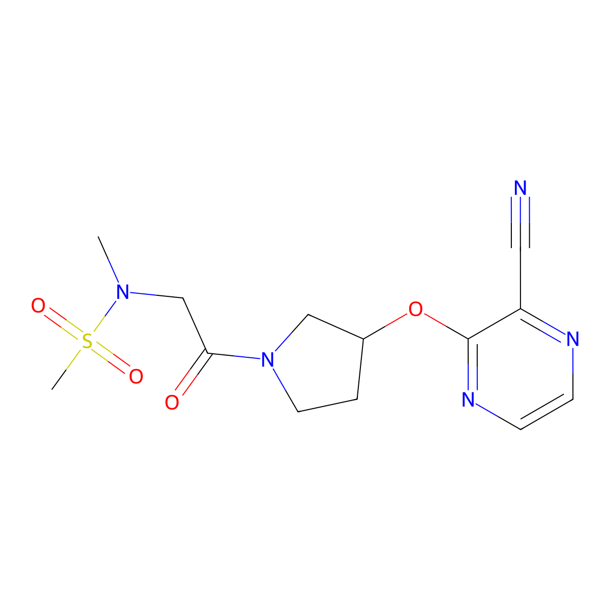 N-(2-{3-[(3-cyanopyrazin-2-yl)oxy]pyrrolidin-1-yl}-2-oxoethyl)-N-methylmethanesulfonamide molecular structure, CAS 2034450-00-3