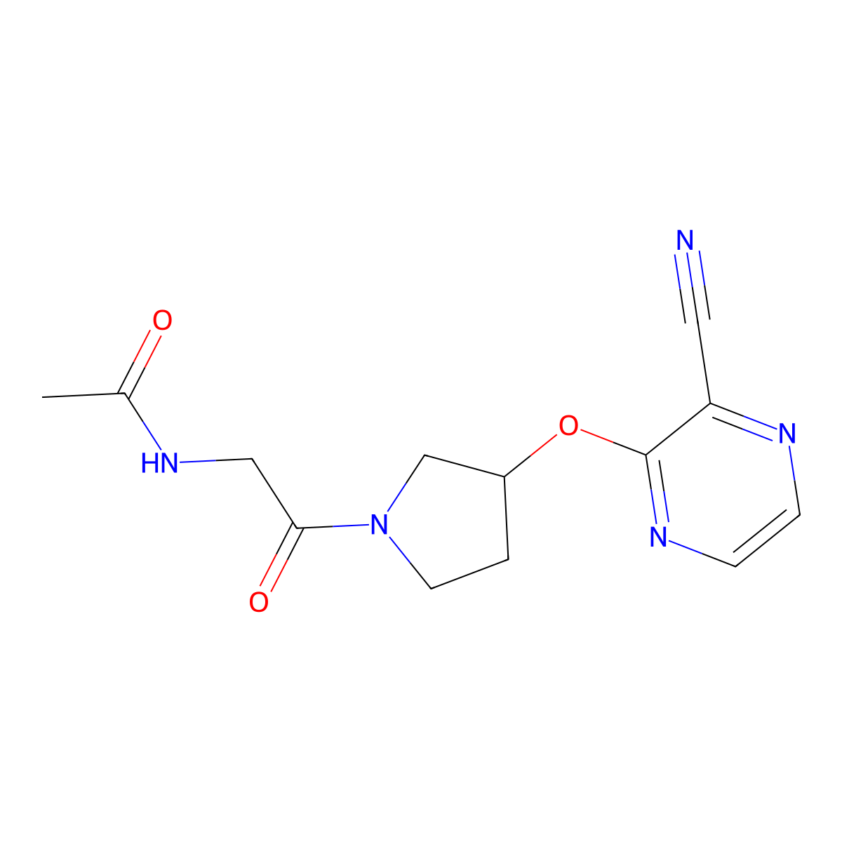 N-(2-{3-[(3-cyanopyrazin-2-yl)oxy]pyrrolidin-1-yl}-2-oxoethyl)acetamide molecular structure, CAS 2034450-08-1