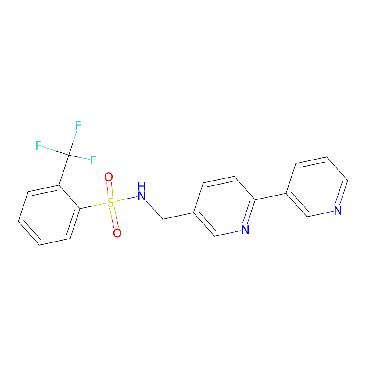 N-({[2,3'-bipyridine]-5-yl}methyl)-2-(trifluoromethyl)benzene-1-sulfonamide molecular structure, CAS 2034450-10-5