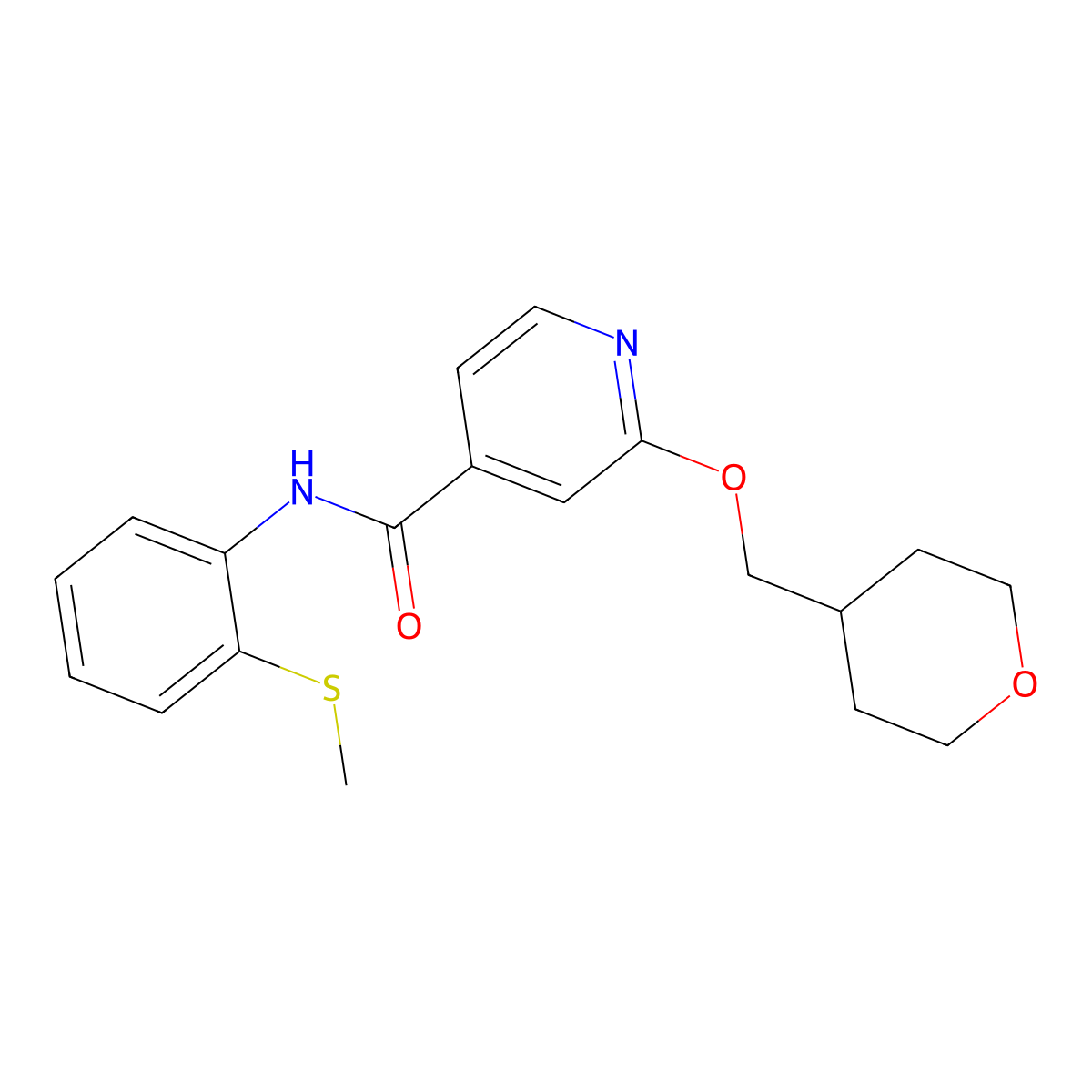 N-(2-(methylthio)phenyl)-2-((tetrahydro-2H-pyran-4-yl)methoxy)isonicotinamide molecular structure, CAS 2034450-11-6