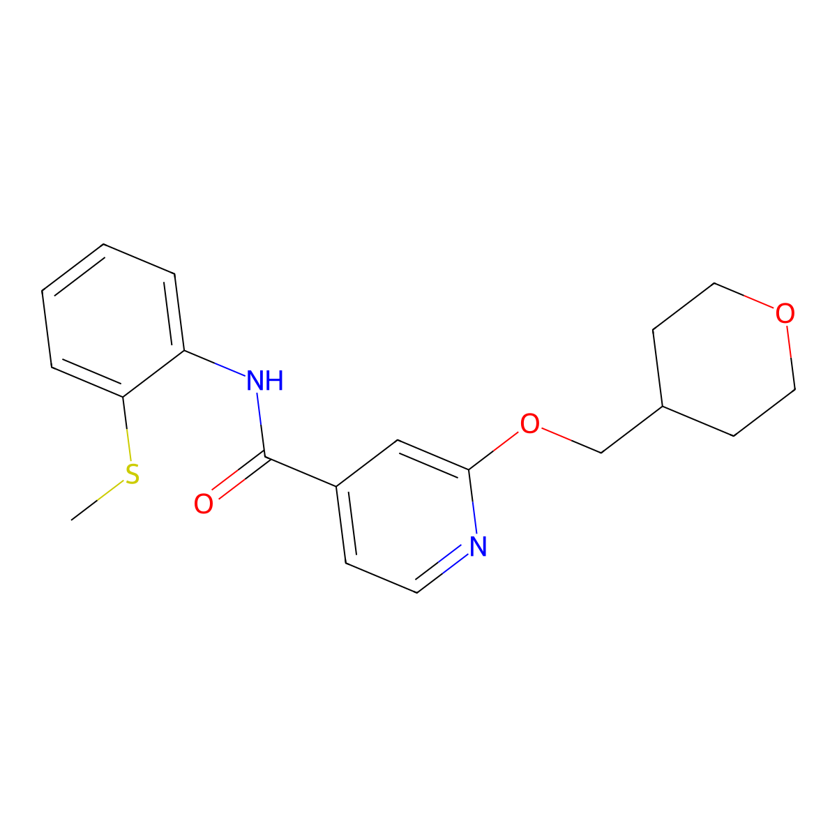 N-(2-(methylthio)phenyl)-2-((tetrahydro-2H-pyran-4-yl)methoxy)isonicotinamide molecular structure, CAS 2034450-11-6
