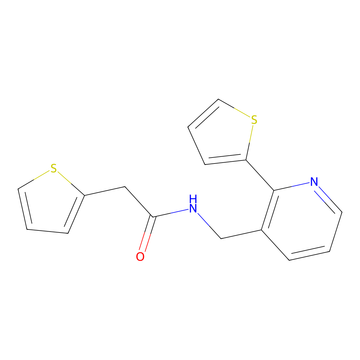 2-(thiophen-2-yl)-N-{[2-(thiophen-2-yl)pyridin-3-yl]methyl}acetamide molecular structure, CAS 2034450-12-7