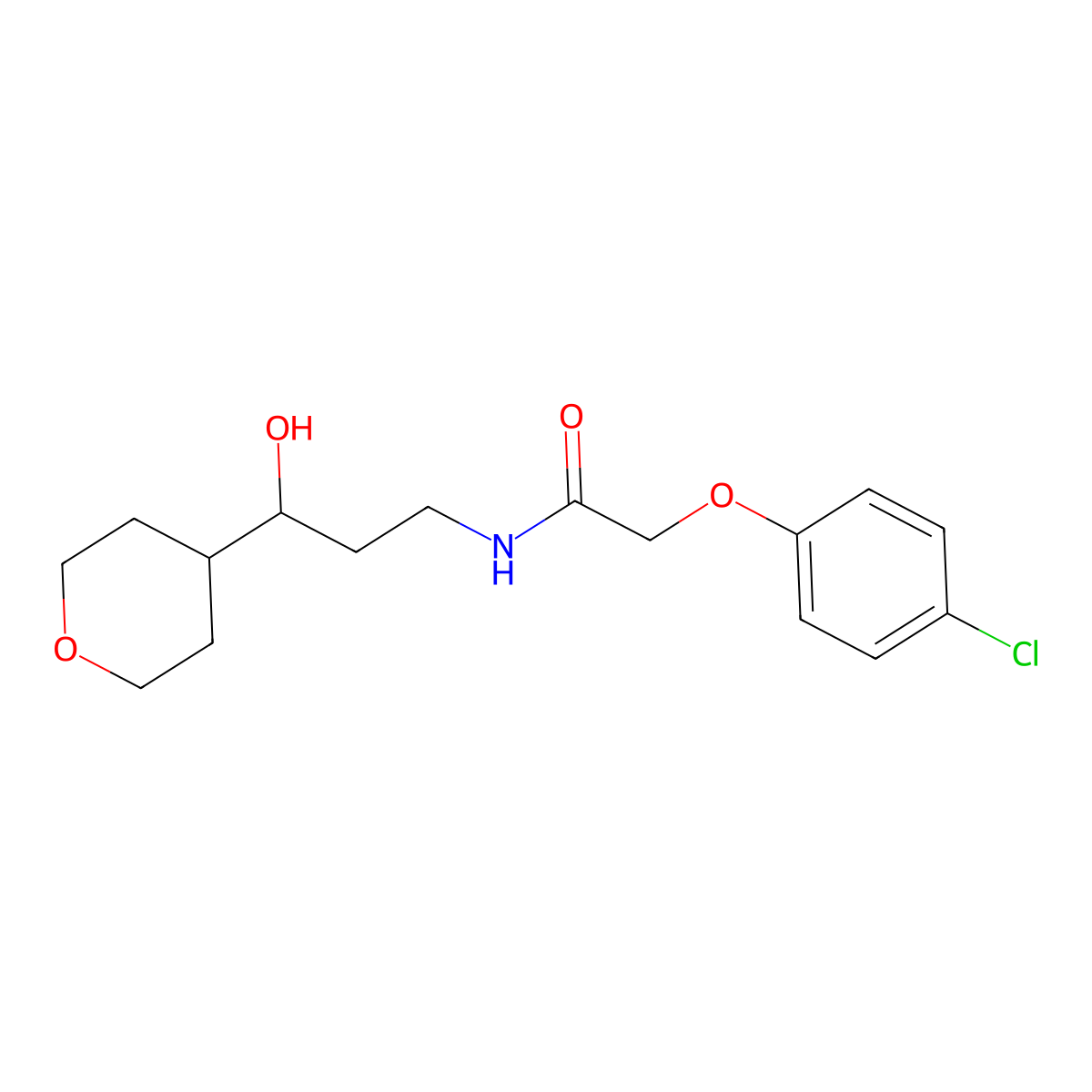 2-(4-chlorophenoxy)-N-(3-hydroxy-3-(tetrahydro-2H-pyran-4-yl)propyl)acetamide molecular structure, CAS 2034450-16-1