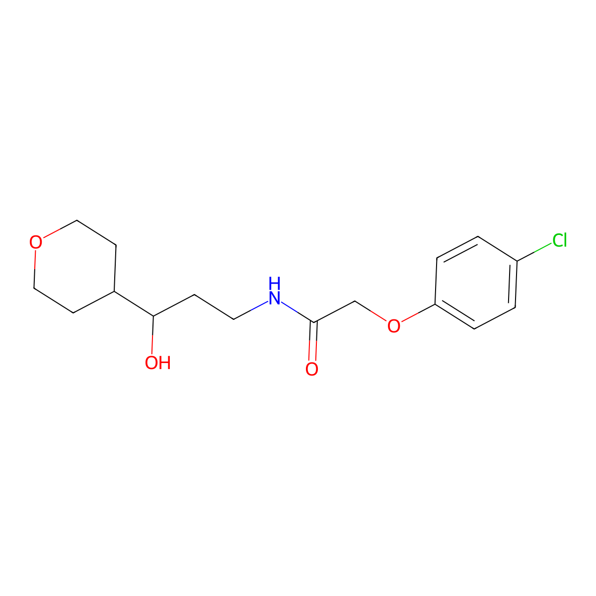 2-(4-chlorophenoxy)-N-(3-hydroxy-3-(tetrahydro-2H-pyran-4-yl)propyl)acetamide molecular structure, CAS 2034450-16-1