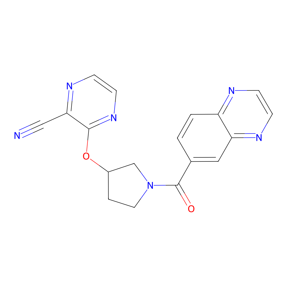 3-{[1-(Quinoxaline-6-carbonyl)pyrrolidin-3-yl]oxy}pyrazine-2-carbonitrile molecular structure, CAS 2034450-17-2