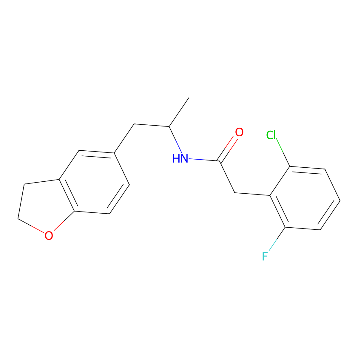 2-(2-chloro-6-fluorophenyl)-N-(1-(2,3-dihydrobenzofuran-5-yl)propan-2-yl)acetamide molecular structure, CAS 2034450-18-3