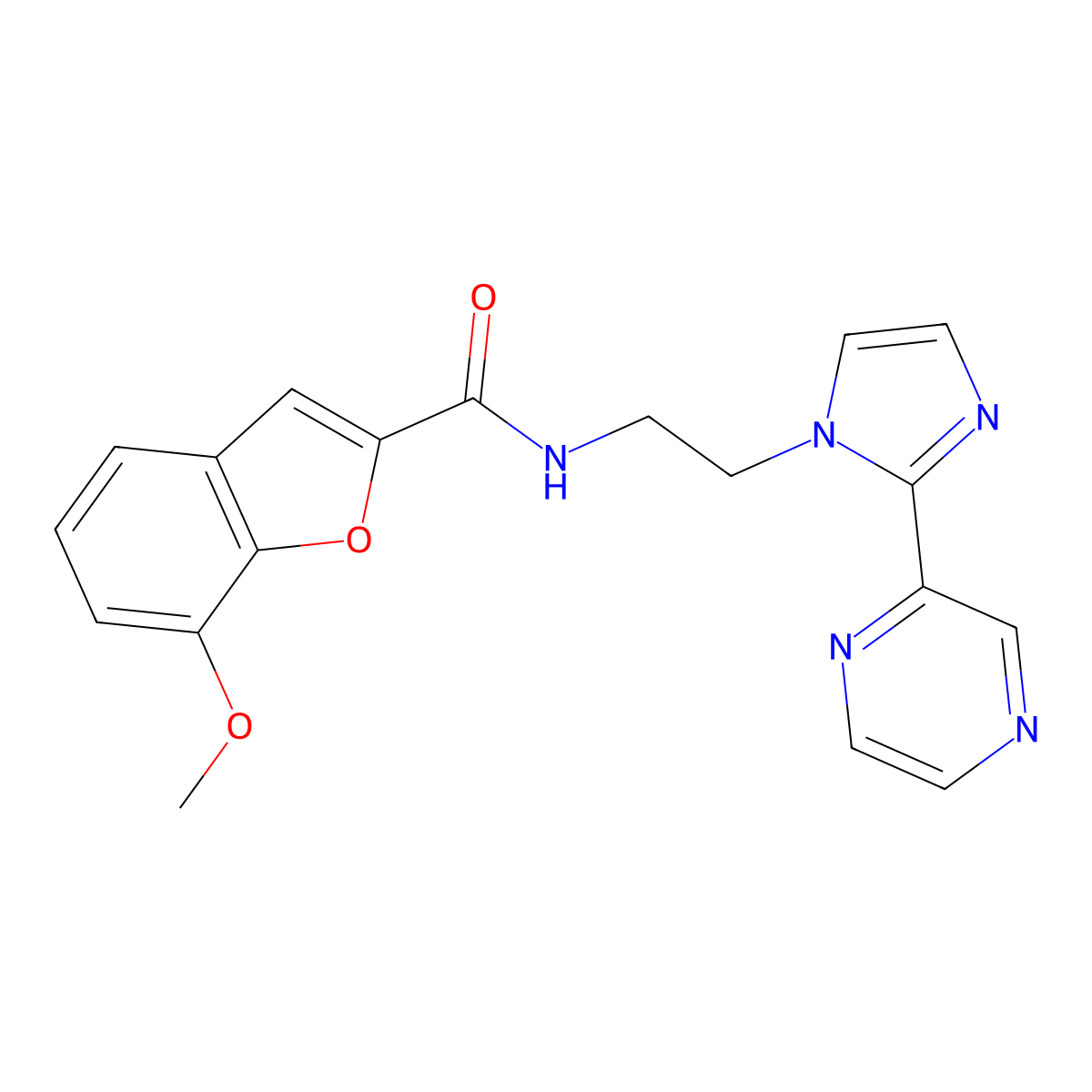 7-methoxy-N-(2-(2-(pyrazin-2-yl)-1H-imidazol-1-yl)ethyl)benzofuran-2-carboxamide molecular structure, CAS 2034450-20-7
