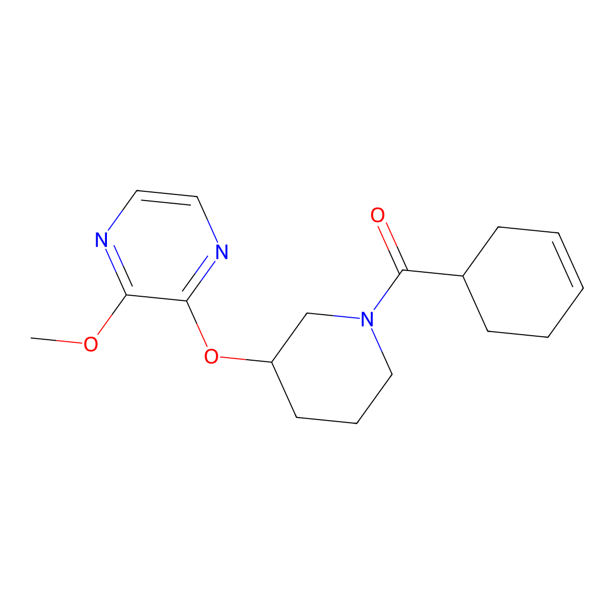 Cyclohex-3-en-1-yl(3-((3-methoxypyrazin-2-yl)oxy)piperidin-1-yl)methanone molecular structure, CAS 2034450-21-8
