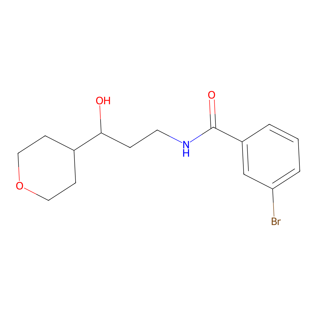 3-bromo-N-[3-hydroxy-3-(oxan-4-yl)propyl]benzamide molecular structure, CAS 2034450-22-9