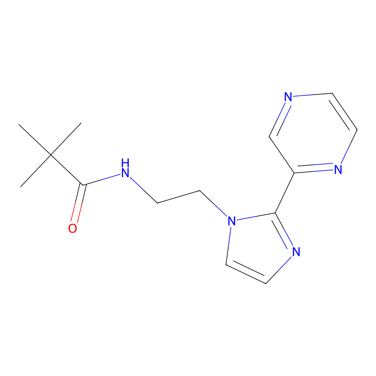 N-(2-(2-(pyrazin-2-yl)-1H-imidazol-1-yl)ethyl)pivalamide molecular structure, CAS 2034450-26-3