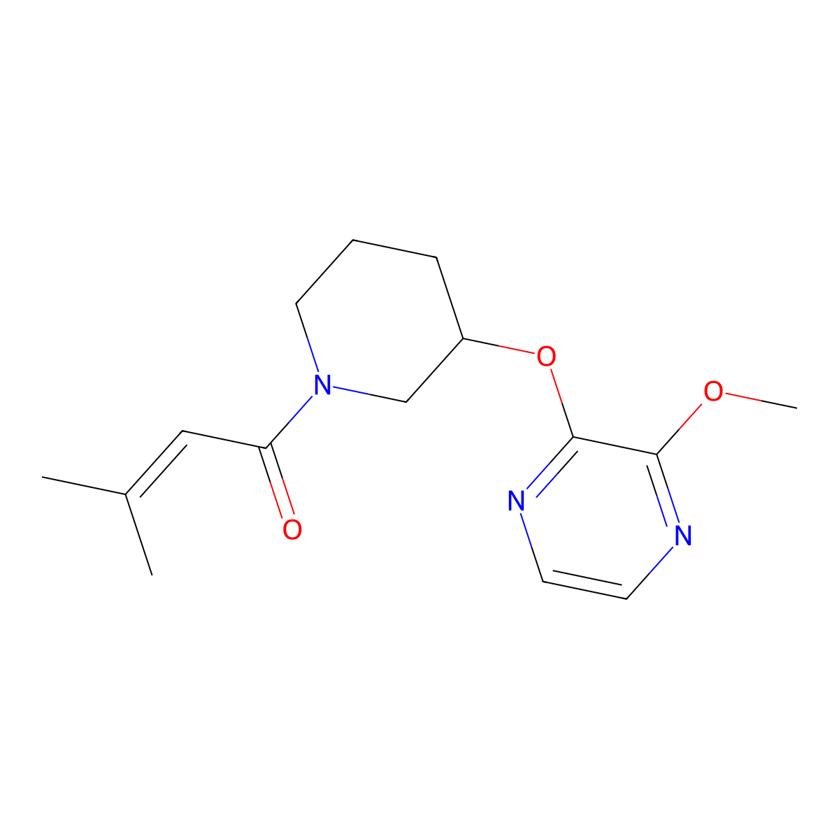 1-(3-((3-Methoxypyrazin-2-yl)oxy)piperidin-1-yl)-3-methylbut-2-en-1-one molecular structure, CAS 2034450-27-4