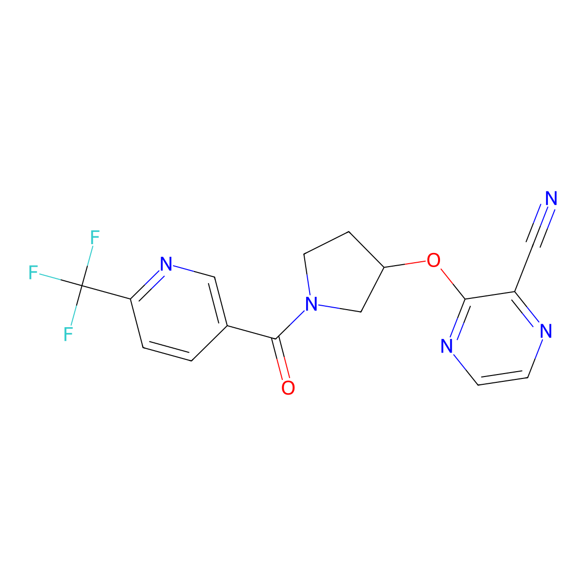 3-((1-(6-(Trifluoromethyl)nicotinoyl)pyrrolidin-3-yl)oxy)pyrazine-2-carbonitrile molecular structure, CAS 2034450-28-5