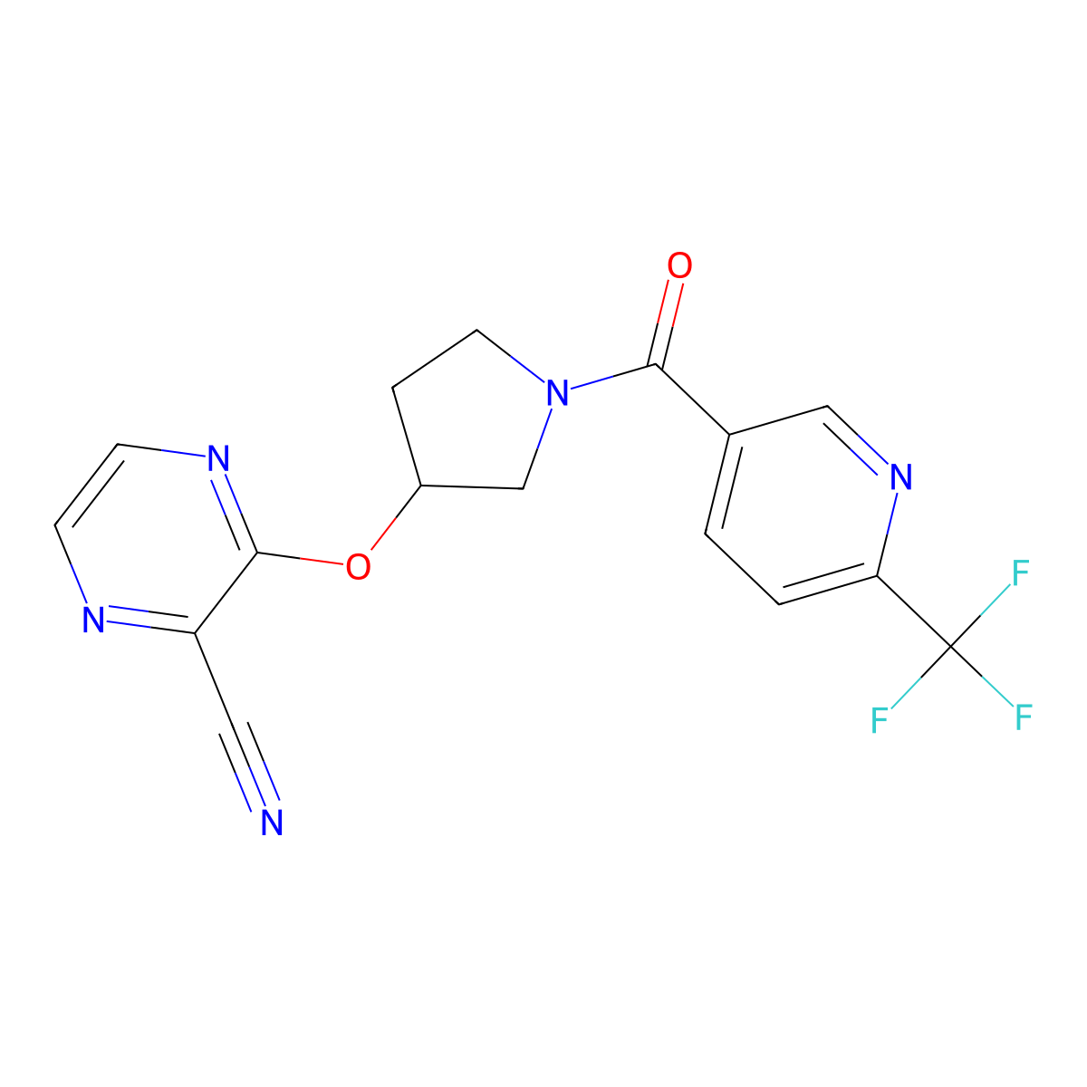 3-((1-(6-(Trifluoromethyl)nicotinoyl)pyrrolidin-3-yl)oxy)pyrazine-2-carbonitrile molecular structure, CAS 2034450-28-5