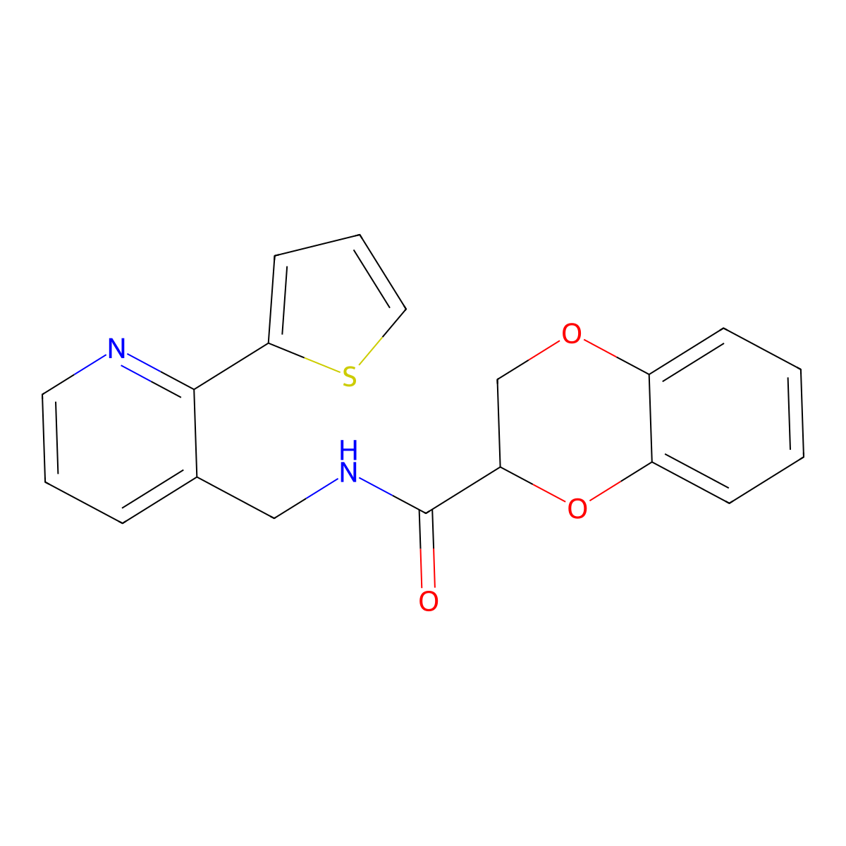 N-((2-(thiophen-2-yl)pyridin-3-yl)methyl)-2,3-dihydrobenzo[b][1,4]dioxine-2-carboxamide molecular structure, CAS 2034450-29-6