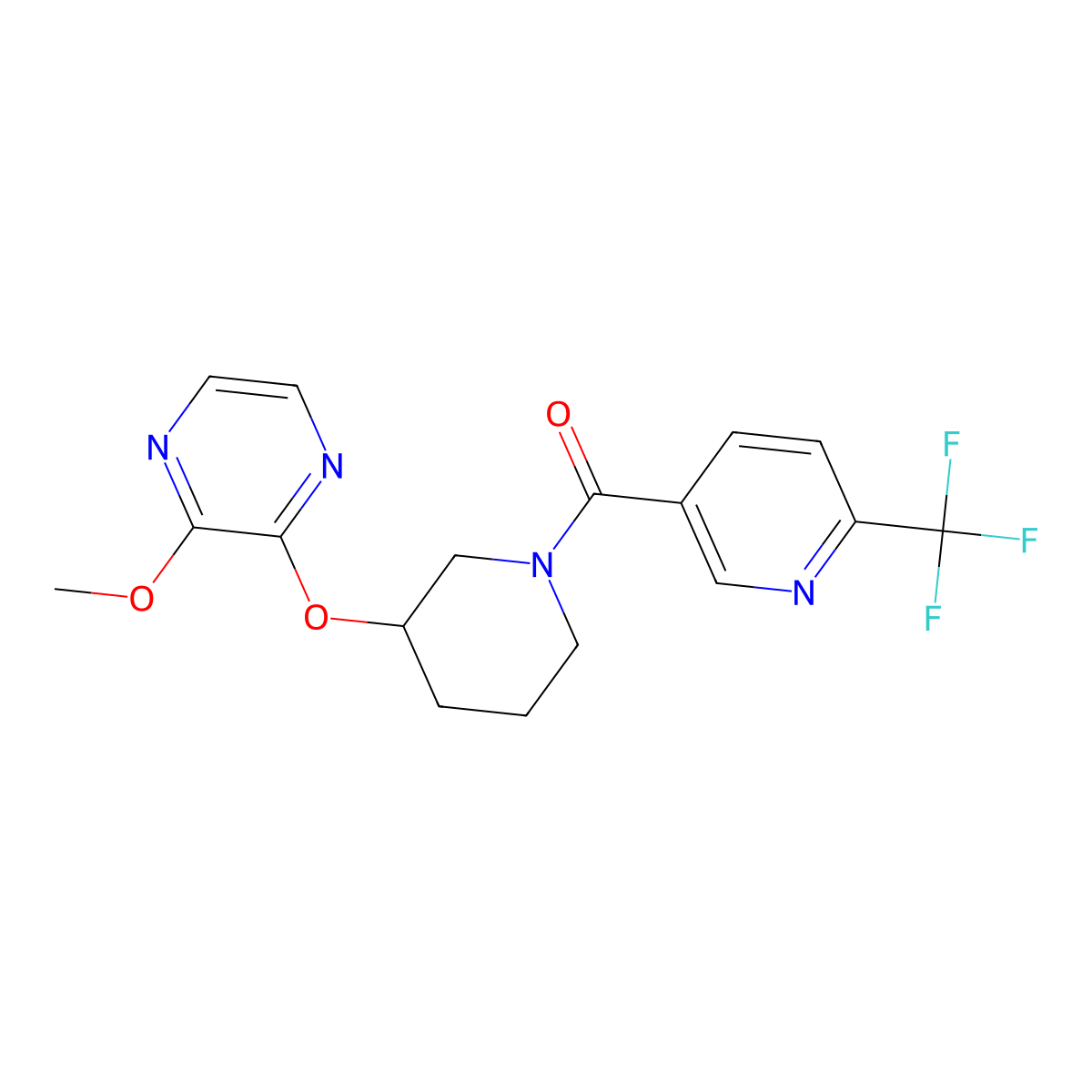 (3-((3-Methoxypyrazin-2-yl)oxy)piperidin-1-yl)(6-(trifluoromethyl)pyridin-3-yl)methanone molecular structure, CAS 2034450-33-2