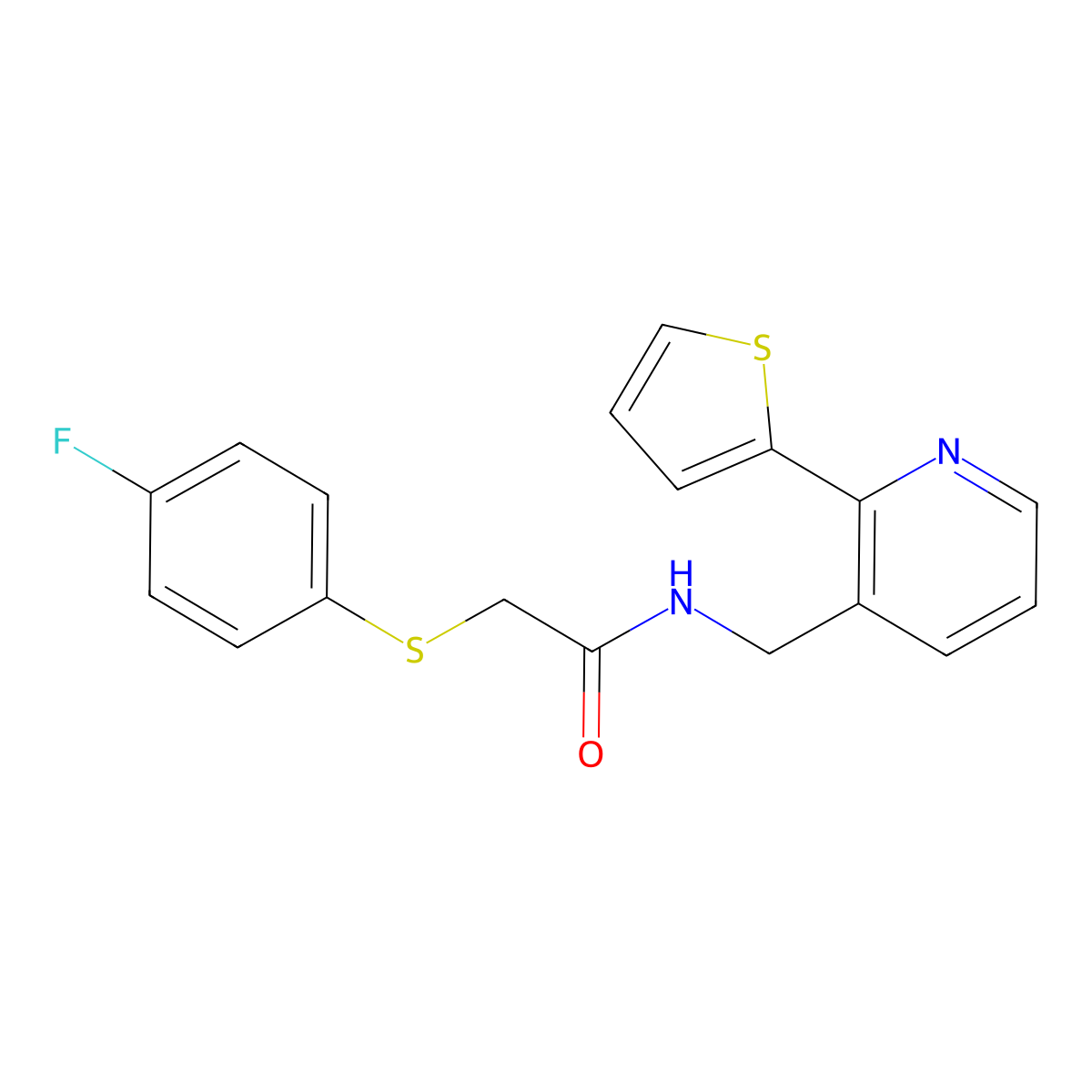 2-((4-fluorophenyl)thio)-N-((2-(thiophen-2-yl)pyridin-3-yl)methyl)acetamide molecular structure, CAS 2034450-35-4