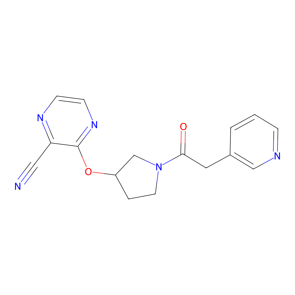 3-({1-[2-(Pyridin-3-yl)acetyl]pyrrolidin-3-yl}oxy)pyrazine-2-carbonitrile molecular structure, CAS 2034450-36-5
