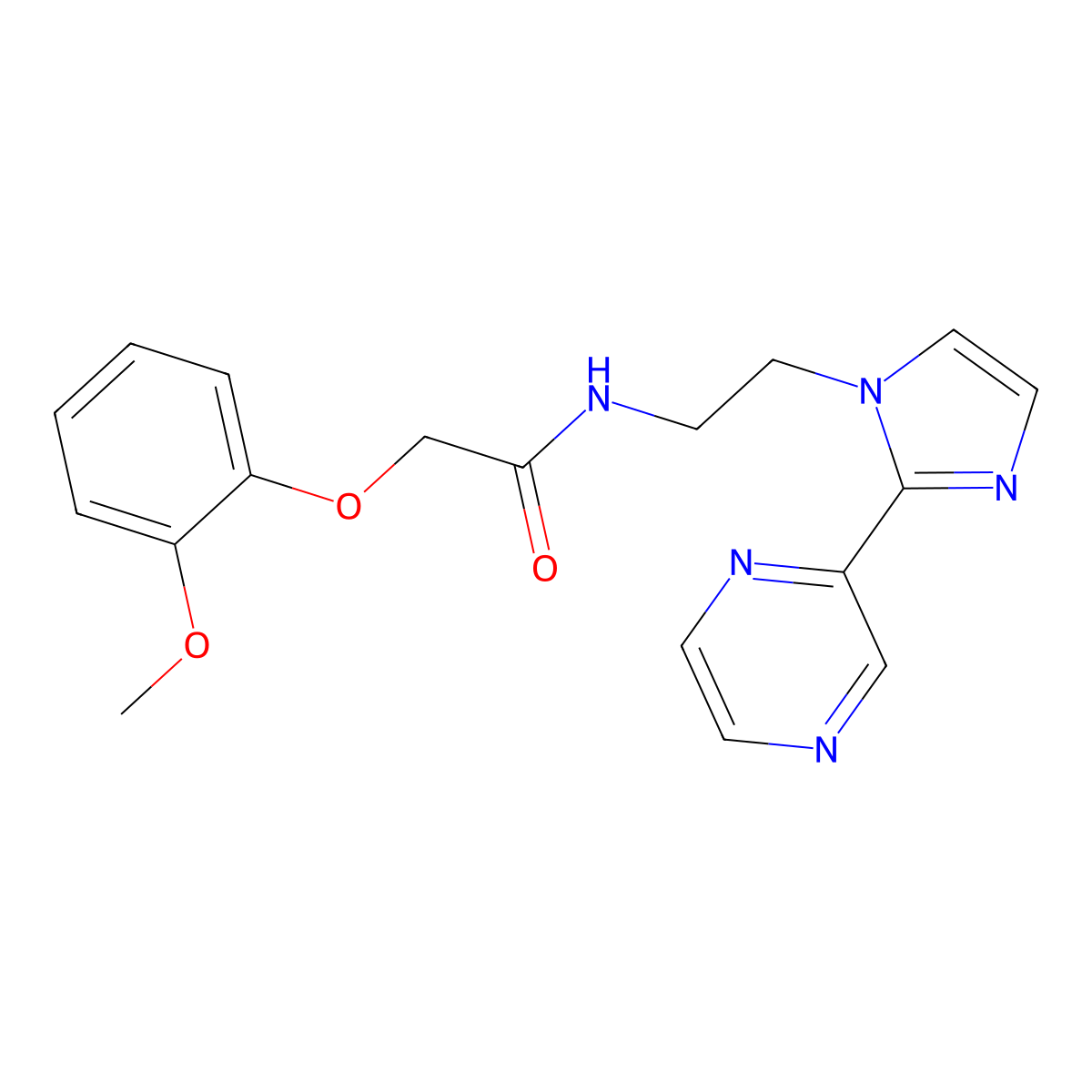 2-(2-methoxyphenoxy)-N-(2-(2-(pyrazin-2-yl)-1H-imidazol-1-yl)ethyl)acetamide molecular structure, CAS 2034450-37-6
