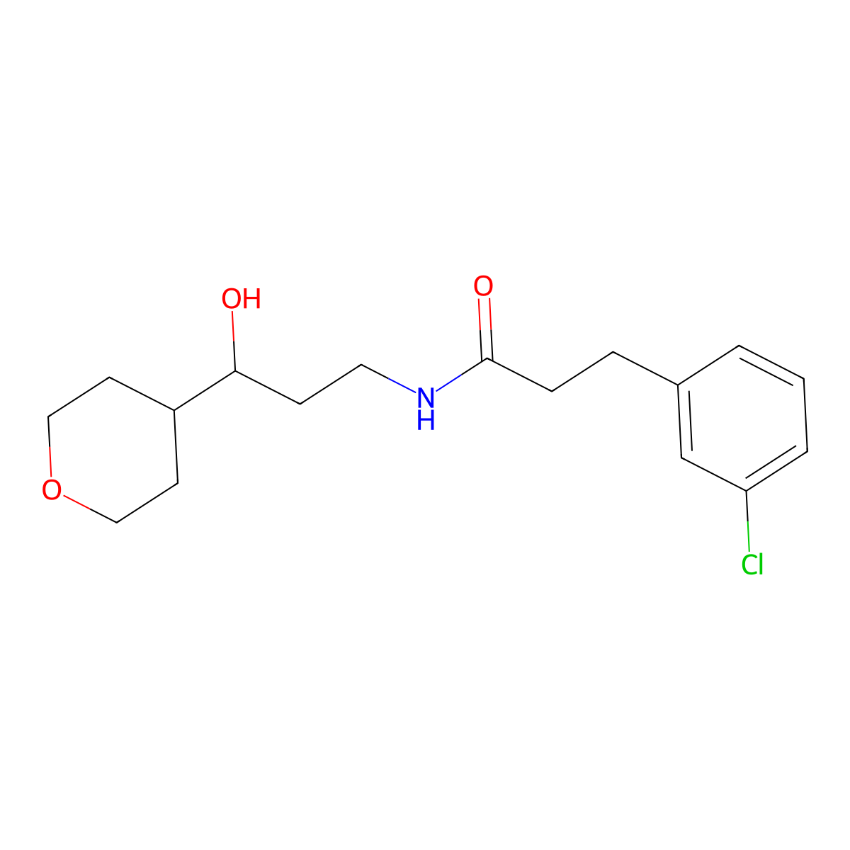 3-(3-chlorophenyl)-N-(3-hydroxy-3-(tetrahydro-2H-pyran-4-yl)propyl)propanamide molecular structure, CAS 2034450-39-8