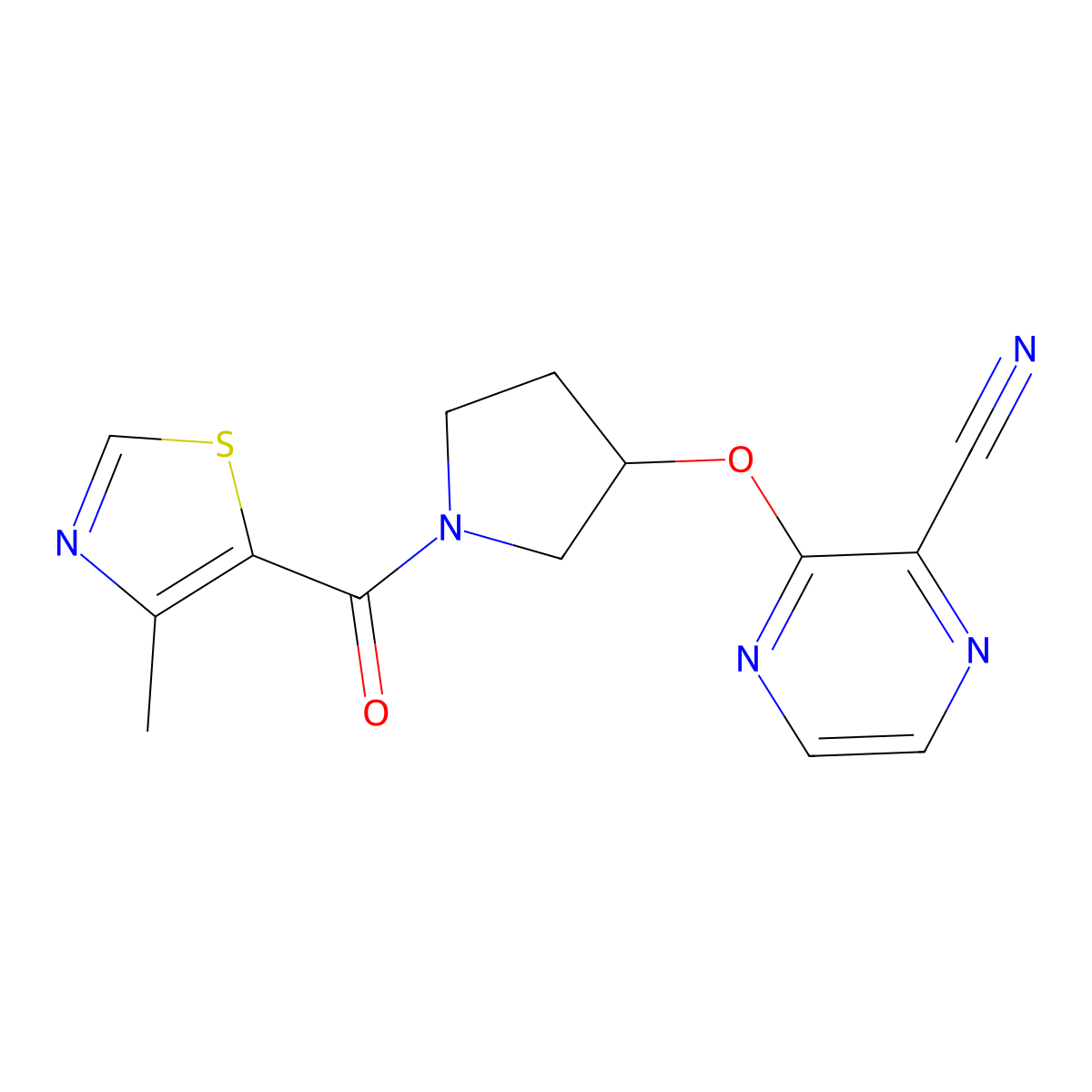 3-((1-(4-Methylthiazole-5-carbonyl)pyrrolidin-3-yl)oxy)pyrazine-2-carbonitrile molecular structure, CAS 2034450-45-6
