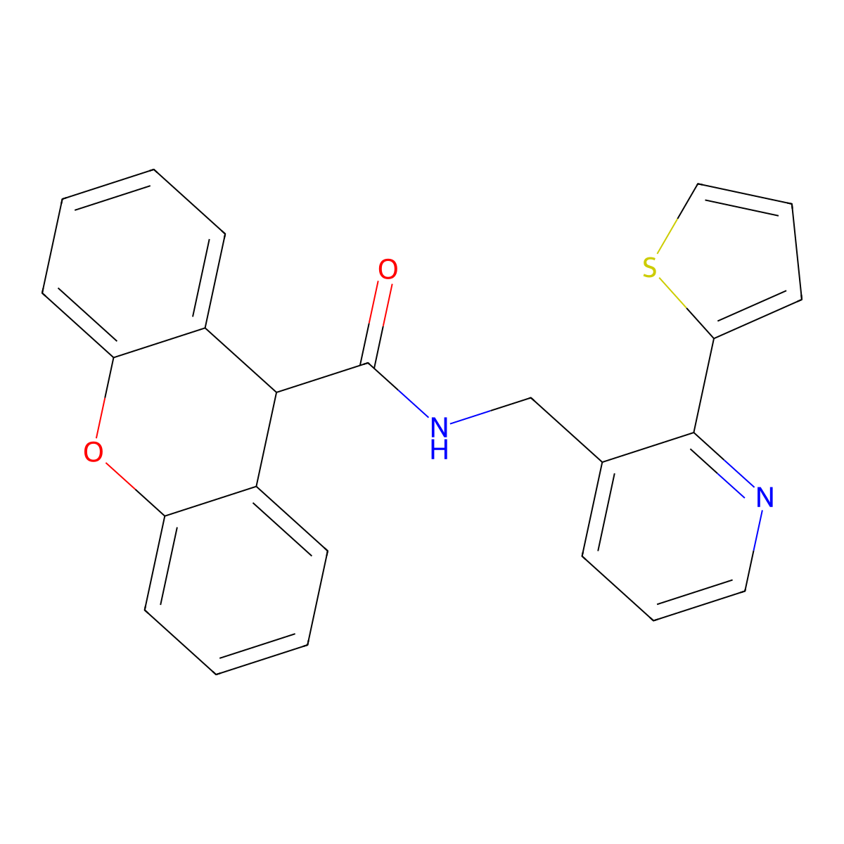 N-((2-(thiophen-2-yl)pyridin-3-yl)methyl)-9H-xanthene-9-carboxamide molecular structure, CAS 2034450-46-7