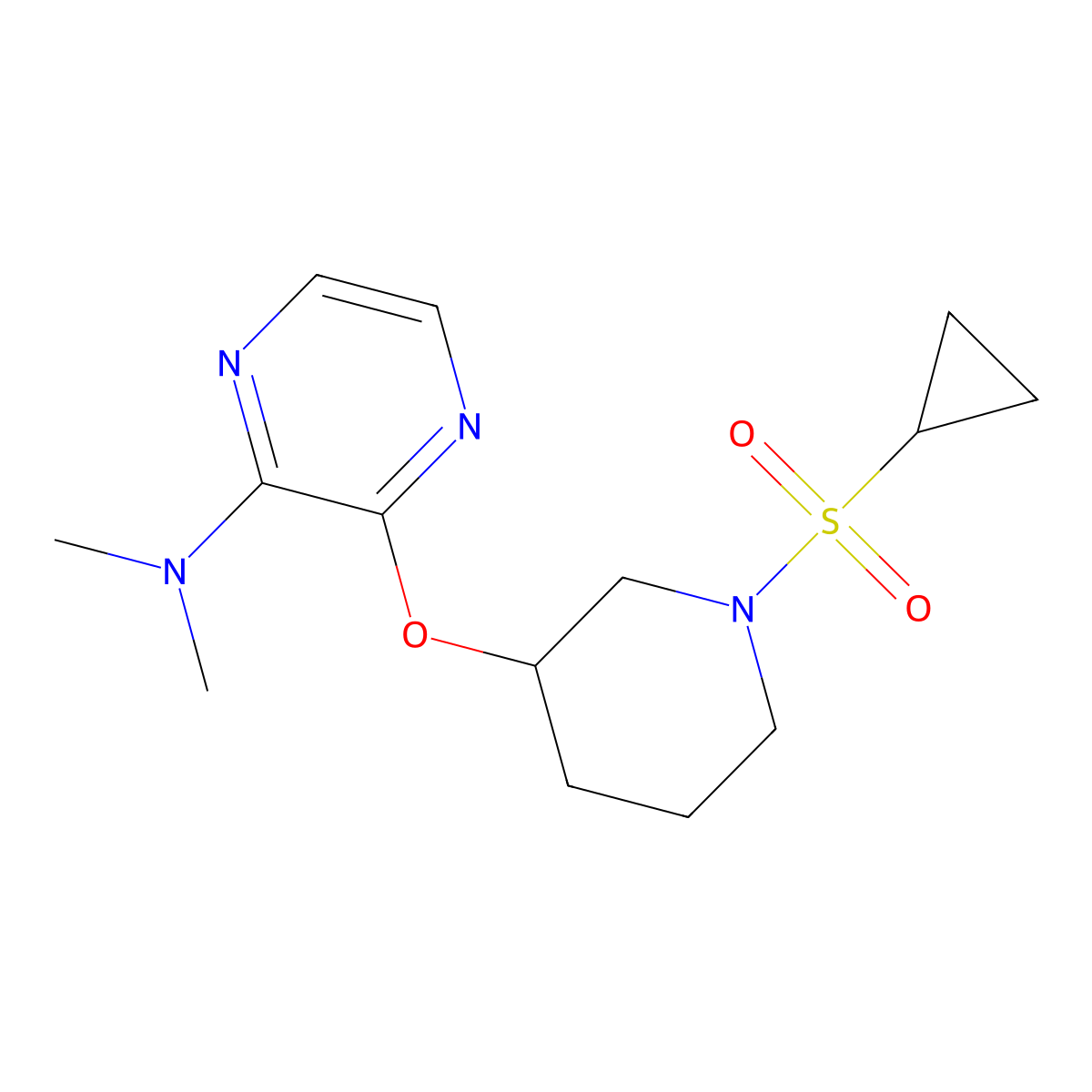 3-((1-(cyclopropylsulfonyl)piperidin-3-yl)oxy)-N,N-dimethylpyrazin-2-amine molecular structure, CAS 2034450-51-4