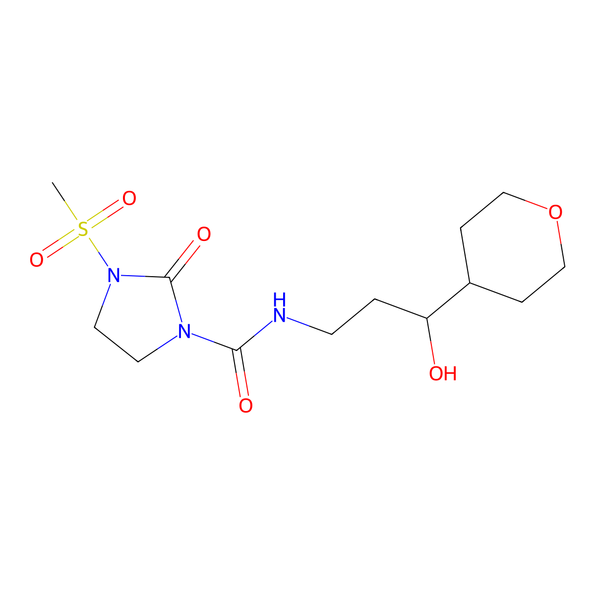 N-(3-hydroxy-3-(tetrahydro-2H-pyran-4-yl)propyl)-3-(methylsulfonyl)-2-oxoimidazolidine-1-carboxamide molecular structure, CAS 2034450-53-6