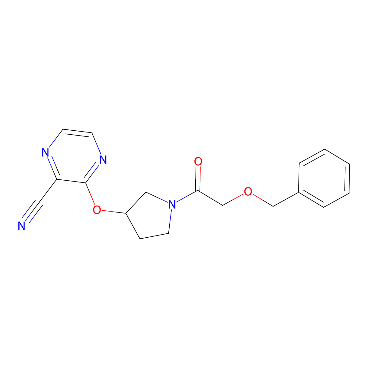 3-((1-(2-(Benzyloxy)acetyl)pyrrolidin-3-yl)oxy)pyrazine-2-carbonitrile molecular structure, CAS 2034450-55-8