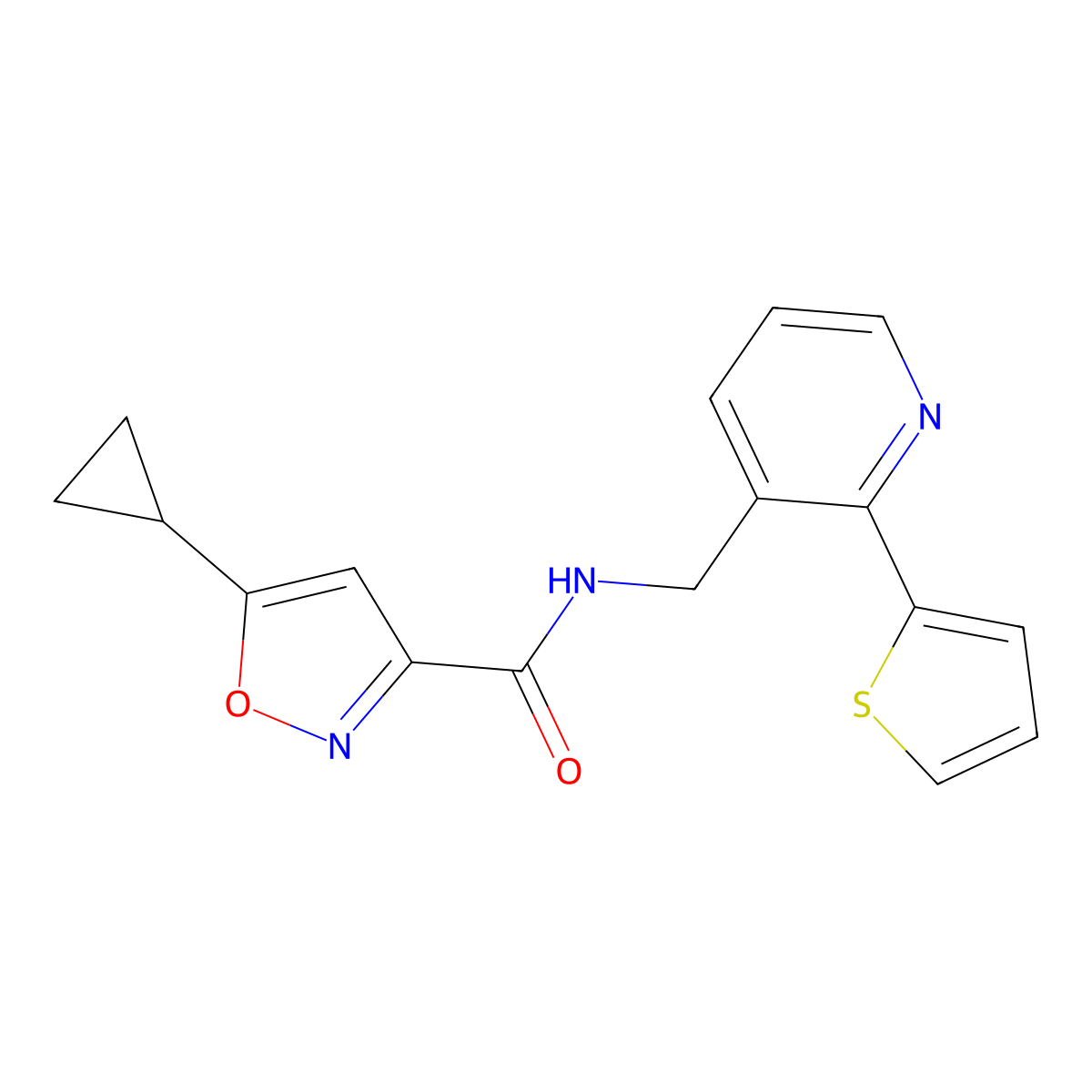 5-cyclopropyl-N-((2-(thiophen-2-yl)pyridin-3-yl)methyl)isoxazole-3-carboxamide molecular structure, CAS 2034450-57-0