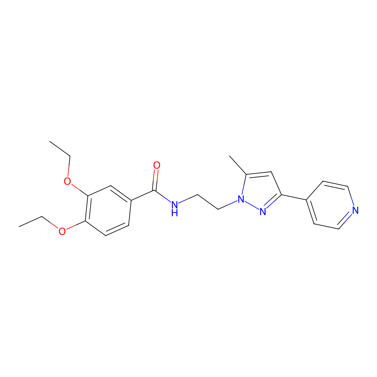 3,4-diethoxy-N-(2-(5-methyl-3-(pyridin-4-yl)-1H-pyrazol-1-yl)ethyl)benzamide molecular structure, CAS 2034450-58-1