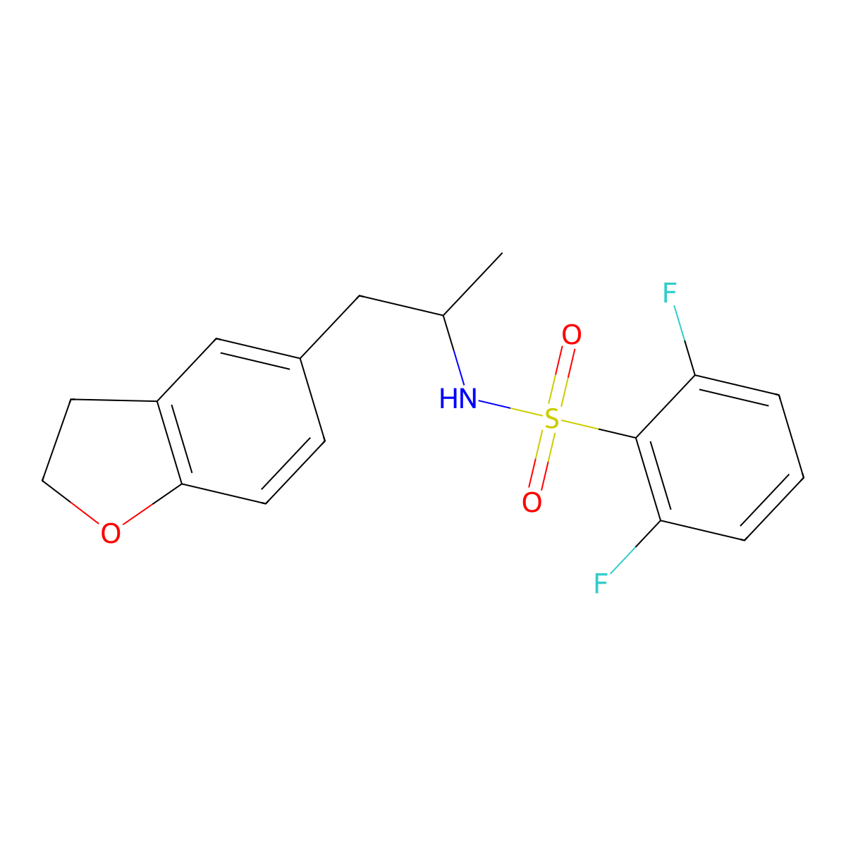 N-(1-(2,3-dihydrobenzofuran-5-yl)propan-2-yl)-2,6-difluorobenzenesulfonamide molecular structure, CAS 2034450-59-2