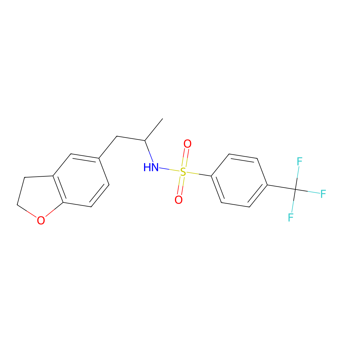N-(1-(2,3-dihydrobenzofuran-5-yl)propan-2-yl)-4-(trifluoromethyl)benzenesulfonamide molecular structure, CAS 2034450-64-9