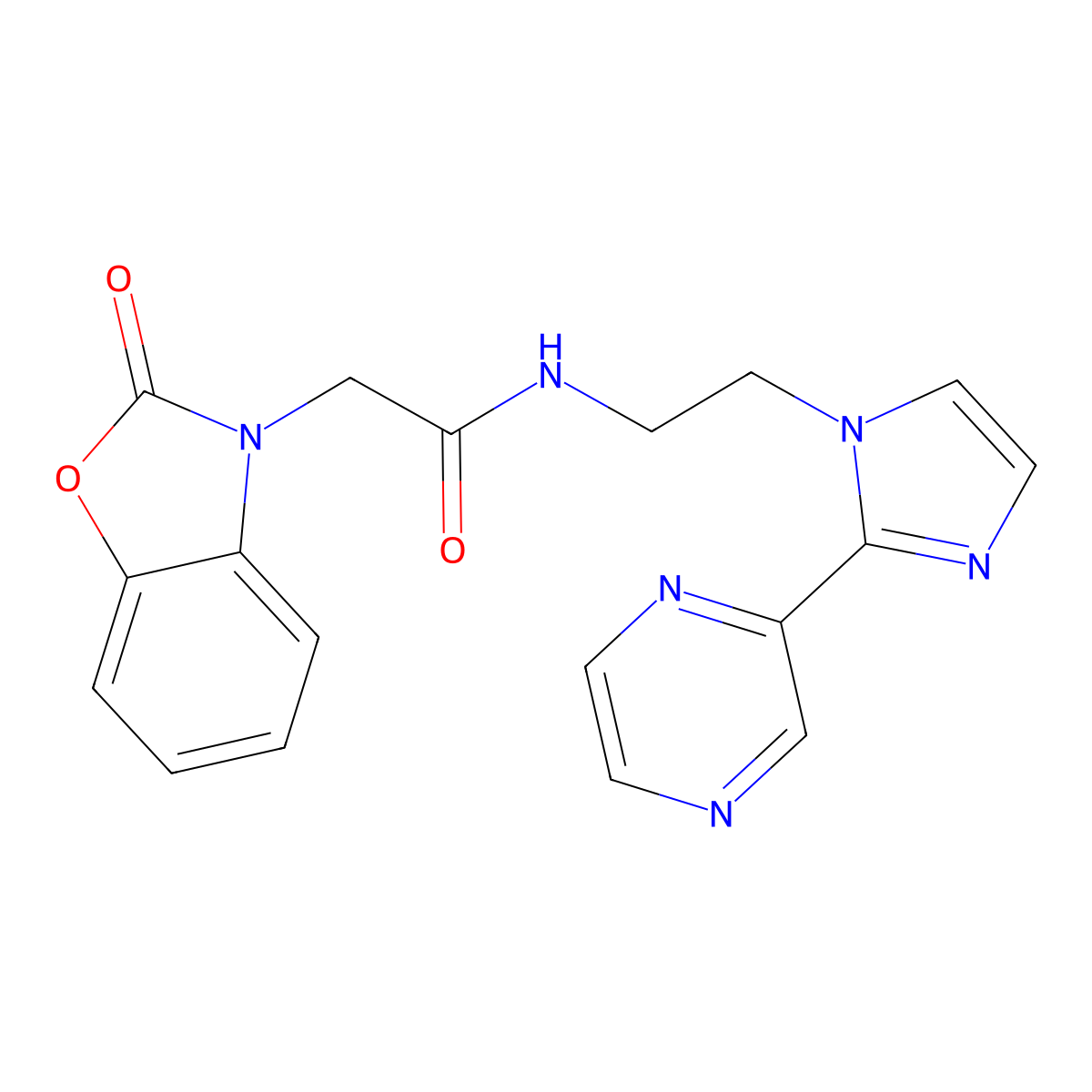 2-(2-oxo-2,3-dihydro-1,3-benzoxazol-3-yl)-N-{2-[2-(pyrazin-2-yl)-1H-imidazol-1-yl]ethyl}acetamide molecular structure, CAS 2034450-65-0