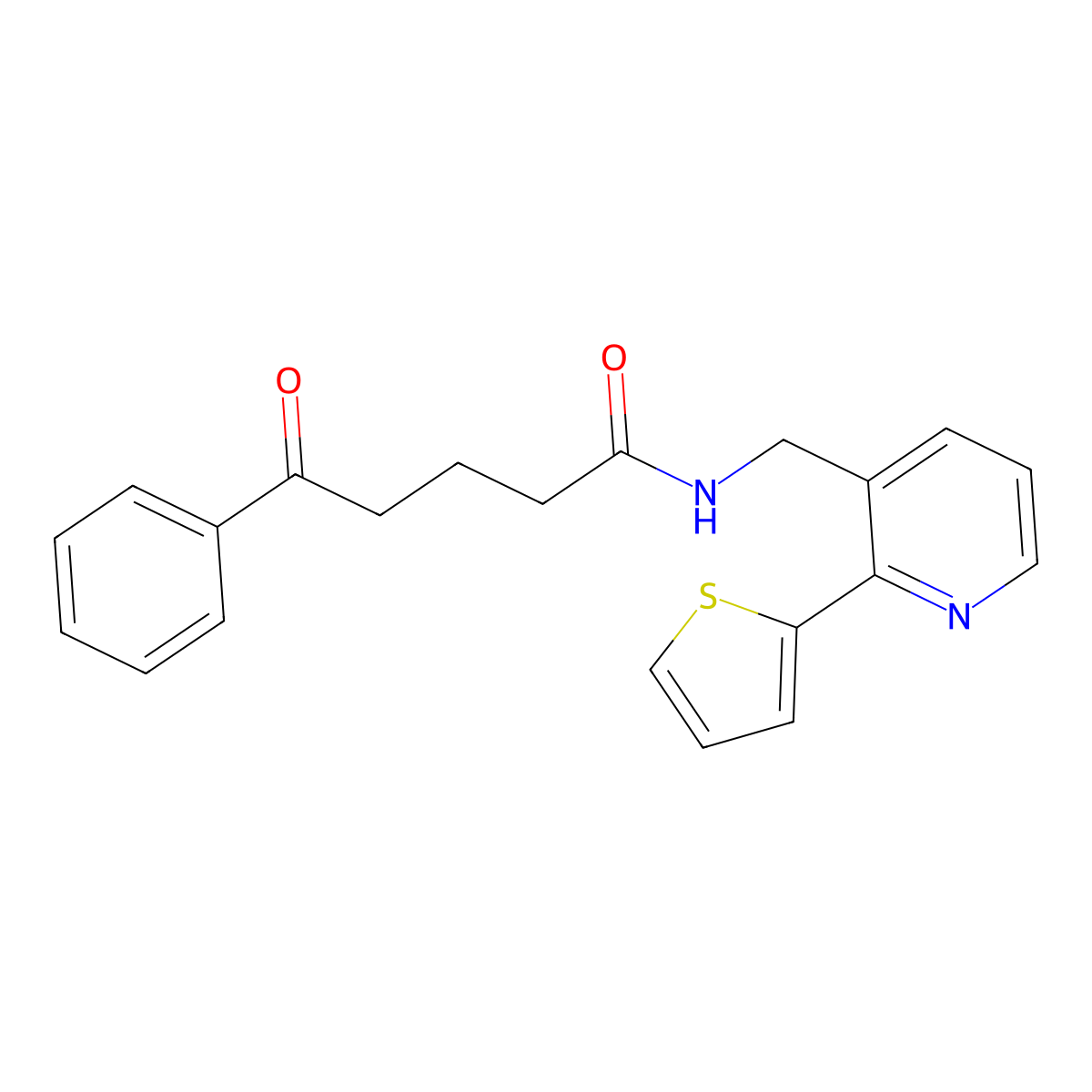 5-oxo-5-phenyl-N-((2-(thiophen-2-yl)pyridin-3-yl)methyl)pentanamide molecular structure, CAS 2034450-70-7