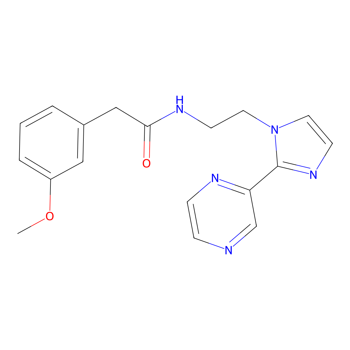 2-(3-methoxyphenyl)-N-(2-(2-(pyrazin-2-yl)-1H-imidazol-1-yl)ethyl)acetamide molecular structure, CAS 2034450-72-9