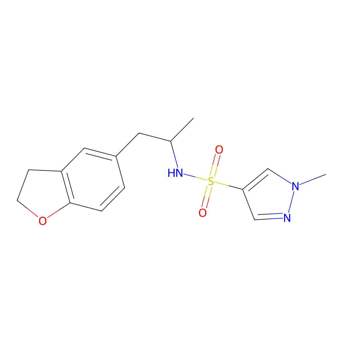 N-(1-(2,3-dihydrobenzofuran-5-yl)propan-2-yl)-1-methyl-1H-pyrazole-4-sulfonamide molecular structure, CAS 2034450-80-9