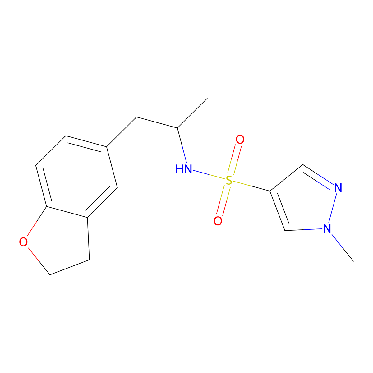 N-(1-(2,3-dihydrobenzofuran-5-yl)propan-2-yl)-1-methyl-1H-pyrazole-4-sulfonamide molecular structure, CAS 2034450-80-9
