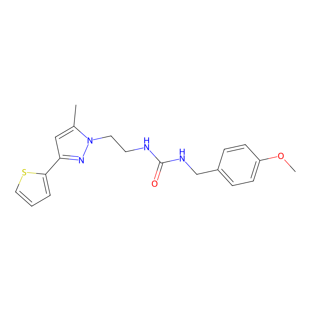 1-(4-methoxybenzyl)-3-(2-(5-methyl-3-(thiophen-2-yl)-1H-pyrazol-1-yl)ethyl)urea molecular structure, CAS 2034450-83-2