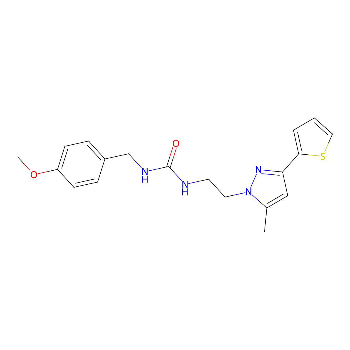 1-(4-methoxybenzyl)-3-(2-(5-methyl-3-(thiophen-2-yl)-1H-pyrazol-1-yl)ethyl)urea molecular structure, CAS 2034450-83-2