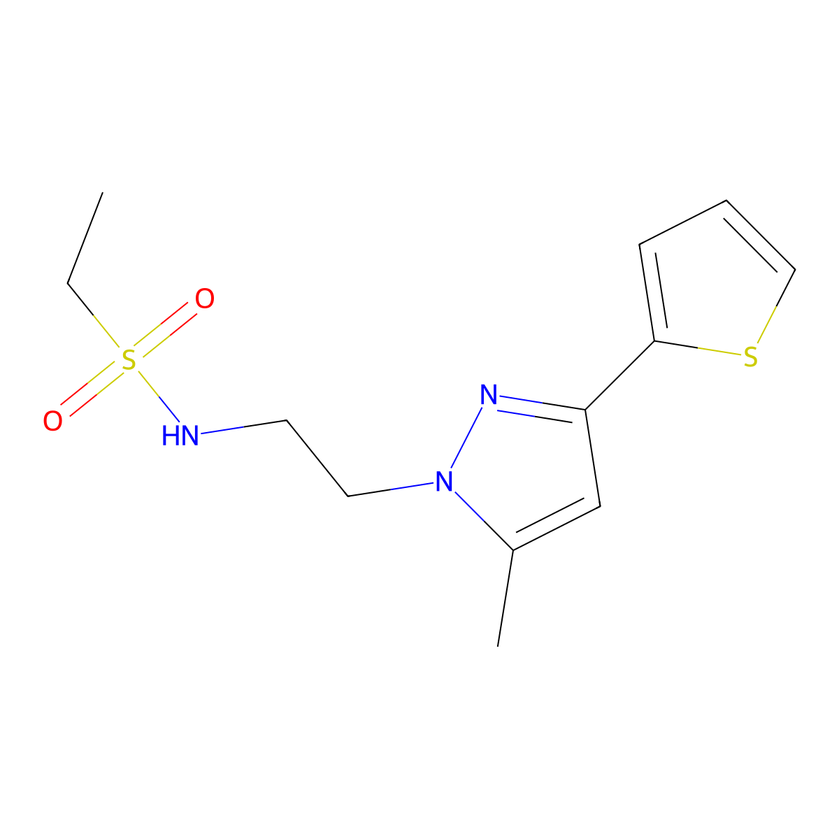 N-(2-(5-methyl-3-(thiophen-2-yl)-1H-pyrazol-1-yl)ethyl)ethanesulfonamide molecular structure, CAS 2034450-85-4