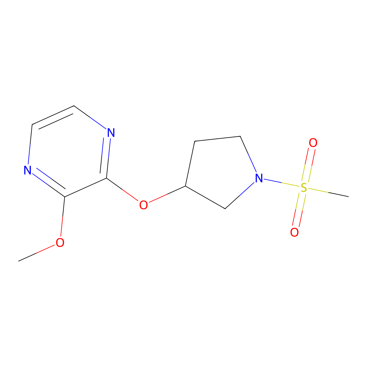 2-Methoxy-3-((1-(methylsulfonyl)pyrrolidin-3-yl)oxy)pyrazine molecular structure, CAS 2034450-89-8