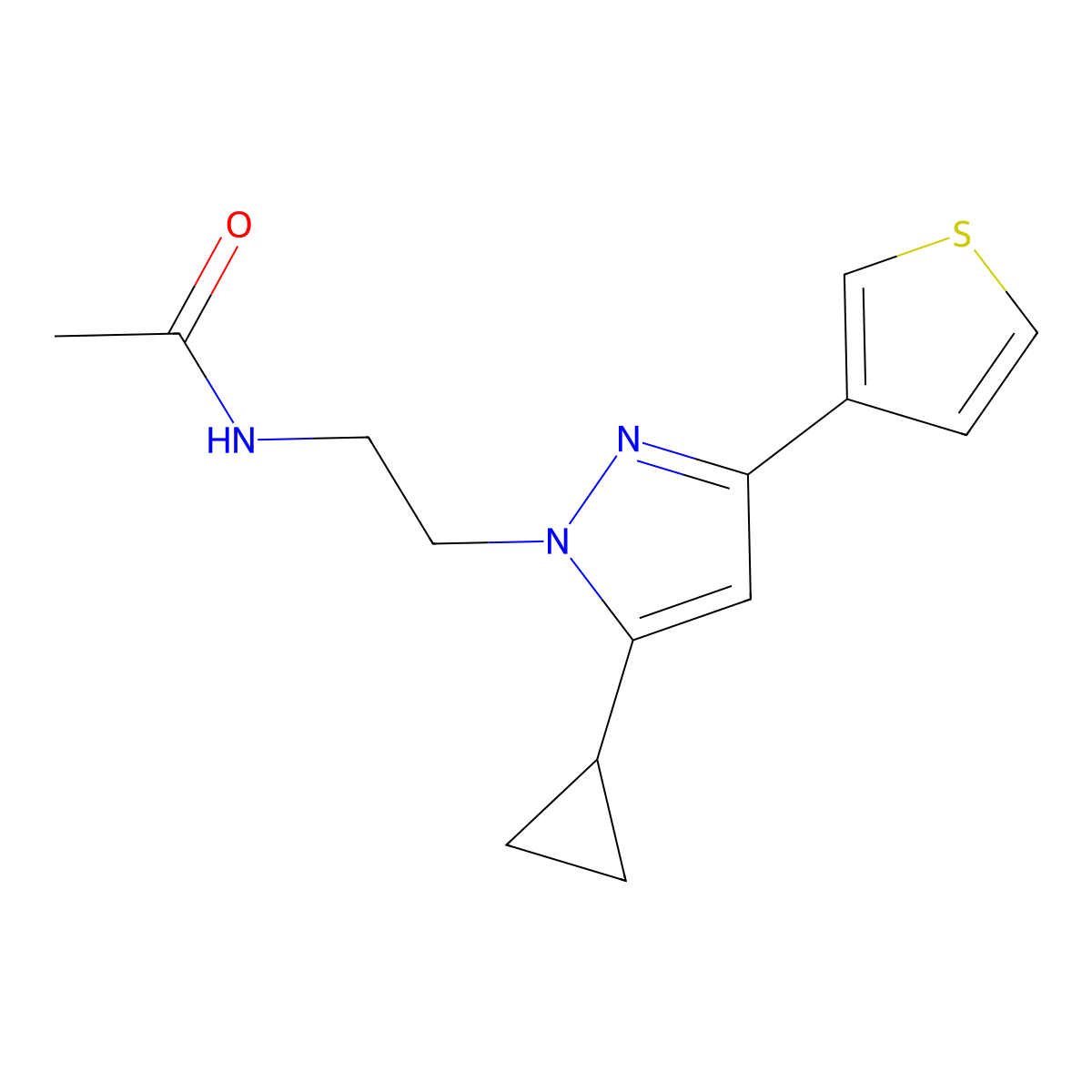 N-{2-[5-cyclopropyl-3-(thiophen-3-yl)-1H-pyrazol-1-yl]ethyl}acetamide molecular structure, CAS 2034450-91-2