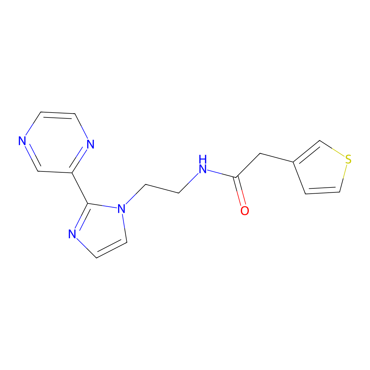 N-(2-(2-(pyrazin-2-yl)-1H-imidazol-1-yl)ethyl)-2-(thiophen-3-yl)acetamide molecular structure, CAS 2034451-05-1